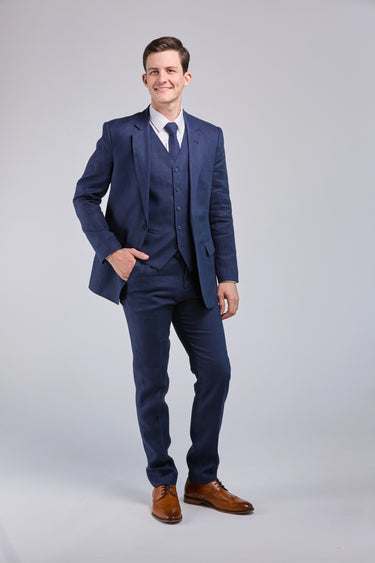 Dark Navy Linen 3 Piece Suit